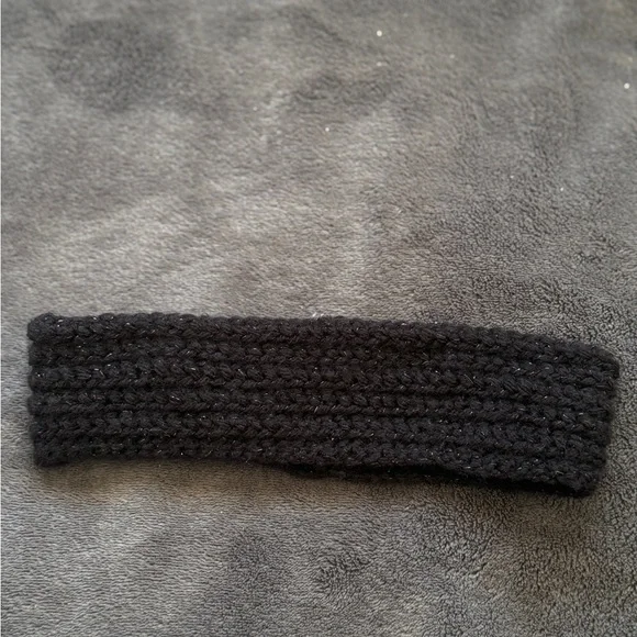 Handmade Black Knit Headband | Cozy Winter Ear Warmer | Soft Stretchy Headwrap - Picture 2 of 3